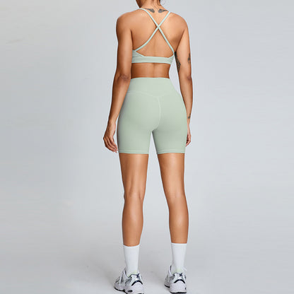 Women's Yoga Outfit Set High Waisted Tummy Control Shorts for Lifted Butt Quick Dry Sportswear for Running and Gym Workouts