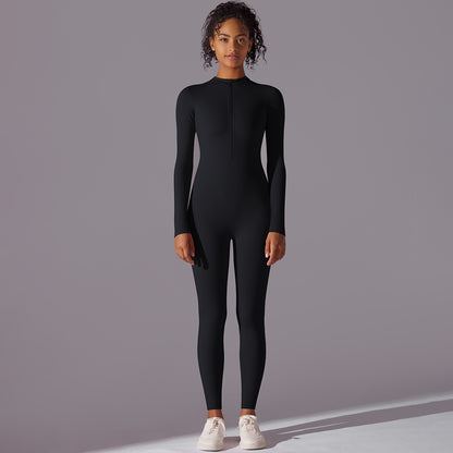 Ultra Soft Long Sleeve Yoga Jumpsuit Flattering Fit Skin Friendly Fleece Fabric Half Zip Design for Enhanced Comfort and Style