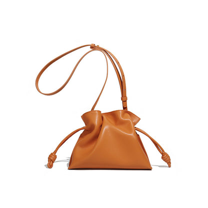 Genuine Leather Women's Crossbody Bucket Bag Chic Drawstring Style with Versatile Fashion Appeal