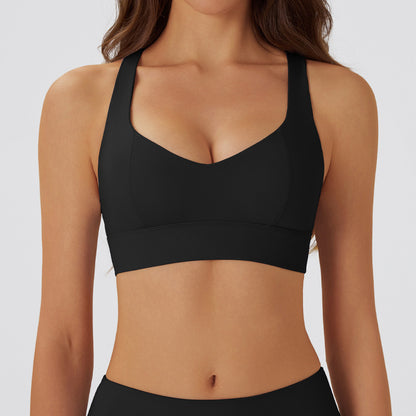 Hollow Out Back Sports Bra for Women with Removable Padding Supportive Shockproof and for Gym Workouts