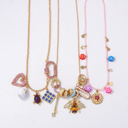 Chic Minimalist Alloy Geometric Heart Animal Pendant Multi-Layer Necklace with Sparkling Zircon Stones - Perfect for Everyday Elegance!
