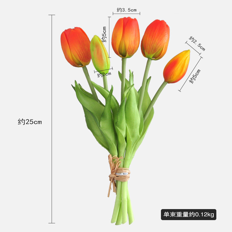 5-Head Short Stem Tulip Bouquet - Realistic Faux Flowers for Home Decor, Perfect Photo Props, and Soft Rubber Tulip Arrangement for Lasting Beauty