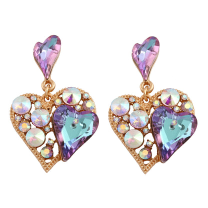 Arrivals: Dazzling Heart-Shaped Hollow Alloy Earrings for Women - Perfect Valentine's Day Gift with Colorful Rhinestones