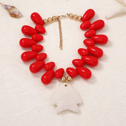 Exquisite Minimalist Natural Ocean-Inspired Vacation Necklace with Volcanic Stone, Starfish, and Tiny Fish Charms - Perfect Summer Accessory for Women