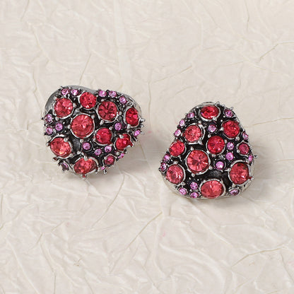 Stylish Geometric Color-Block Full Rhinestone Button Earrings - Elegant Lightweight Luxurious Statement Studs for Every Occasion