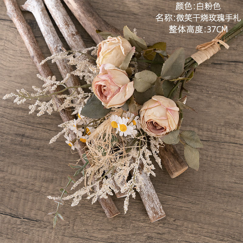 Lifelike Smiling Rose Bouquet - Elegant Faux Flower Arrangement for Home Décor - Perfect Handheld Rose for Walls & Special Occasions - Model MW57894