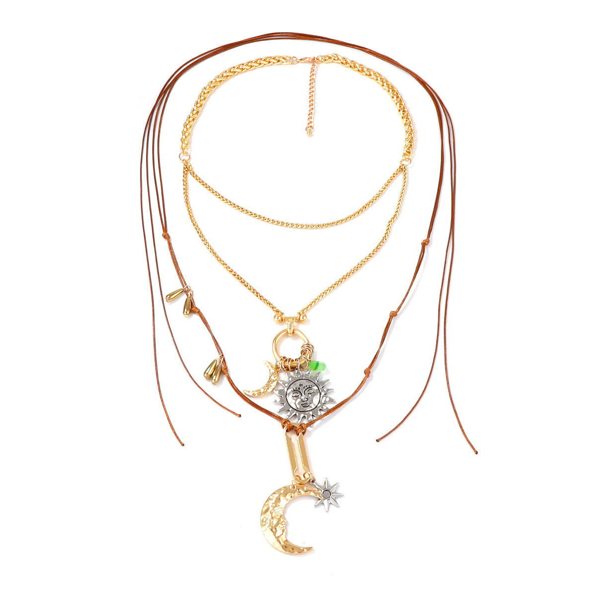 Exaggerated Personality Alloy Sun and Moon Pendant Double Chain Necklace Set – Chic, Luxury Designer Jewelry for Unique Style