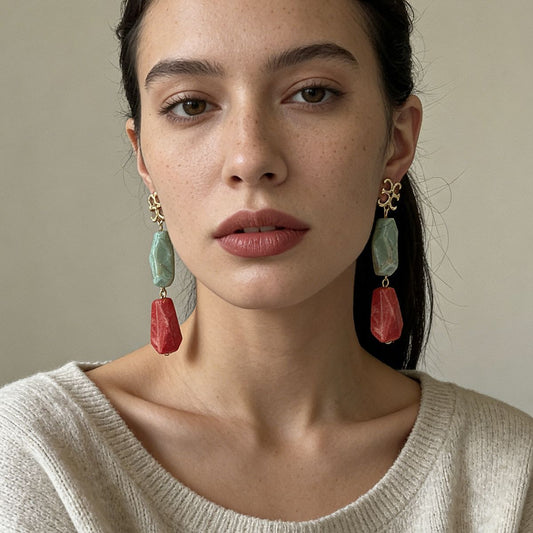 Chic Vintage-Inspired Irregular Geometric Patchwork Women's Earrings – Unique, Artsy Everyday Jewelry with Artistic Flair