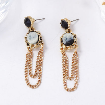 Chic Vintage-Inspired Alloy Engraved Cartoon Angel Chain Tassel Earrings - Unique Artisanal Women's Jewelry for a Touch of Elegance