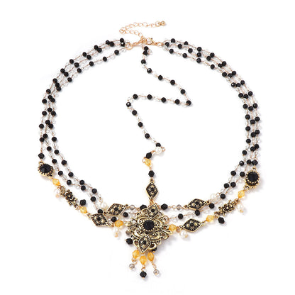 Exquisite Bohemian Dual-Wear Jewelry – Alloy Beaded Tassel Pendant Headpiece and Western-style Necklace for Unique Ethnic Flair