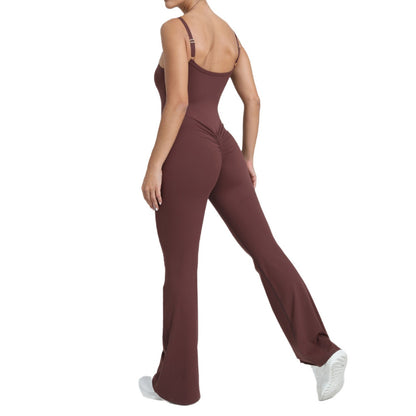 Slim Fit Yoga Jumpsuit for Women High Waisted Butt Lifting Workout Bodysuit with Flared Wide Leg Pants for Comfort and Style