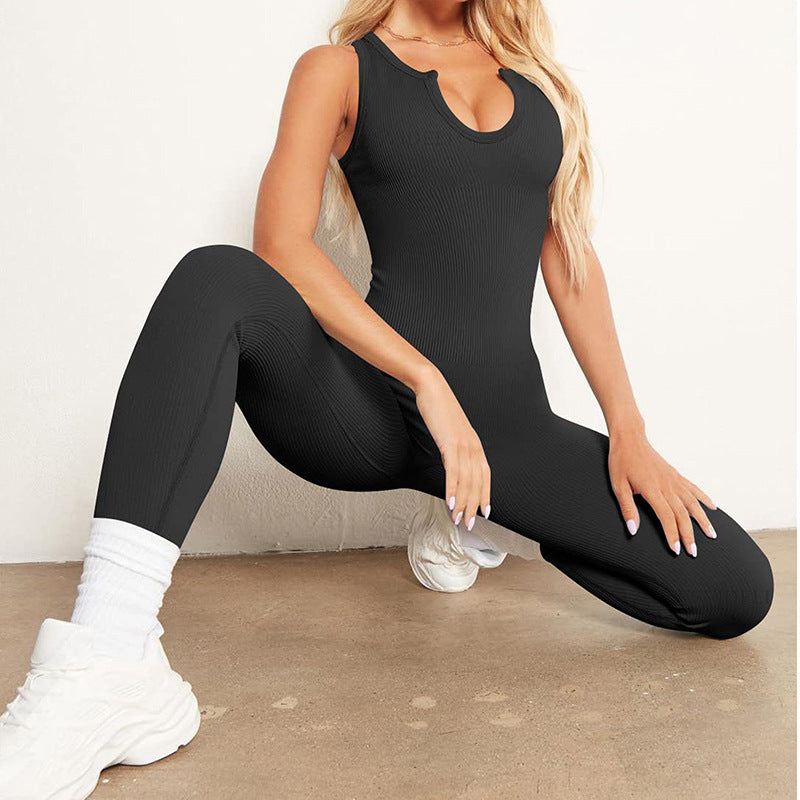 High Stretch Sleeveless Bodysuit Sculpting Ribbed Athletic Yoga Outfit for Comfort and Performance