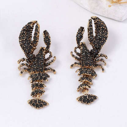 Stunning Statement Black Ocean-Inspired Lobster Earrings for Women – Full Rhinestone Embellishments, Perfect for Resort Wear or Everyday Style