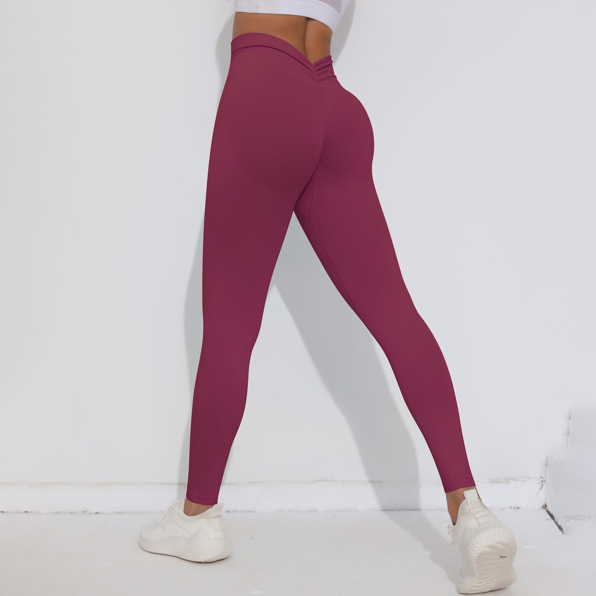 Seamless Solid Color High Waisted Body Shaping Butt Lifting Yoga Leggings with Ruched Back Design for Women for Running and Workouts