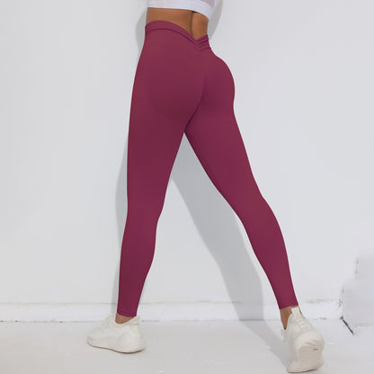 Seamless Solid Color High Waisted Body Shaping Butt Lifting Yoga Leggings with Ruched Back Design for Women for Running and Workouts