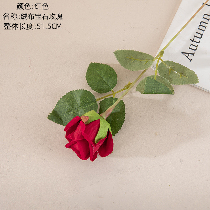 Luxurious Velvet Gemstone Rose Artificial Flower - Elegant Green Plant Decoration for Weddings and Events - Trendy Home Décor Craft - INS Style MW03340