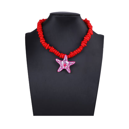 Stylish and Versatile Beaded Starfish Pendant Necklace - Minimalist Ocean-Inspired Jewelry for Casual Resort Wear, Perfect Gift for Women