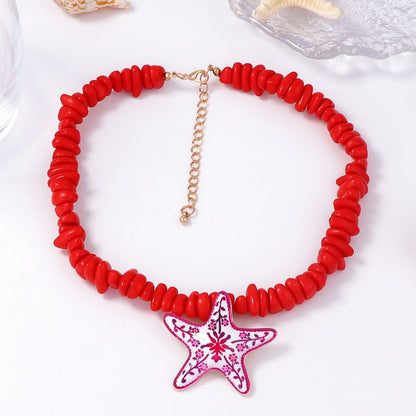 Stylish and Versatile Beaded Starfish Pendant Necklace - Minimalist Ocean-Inspired Jewelry for Casual Resort Wear, Perfect Gift for Women