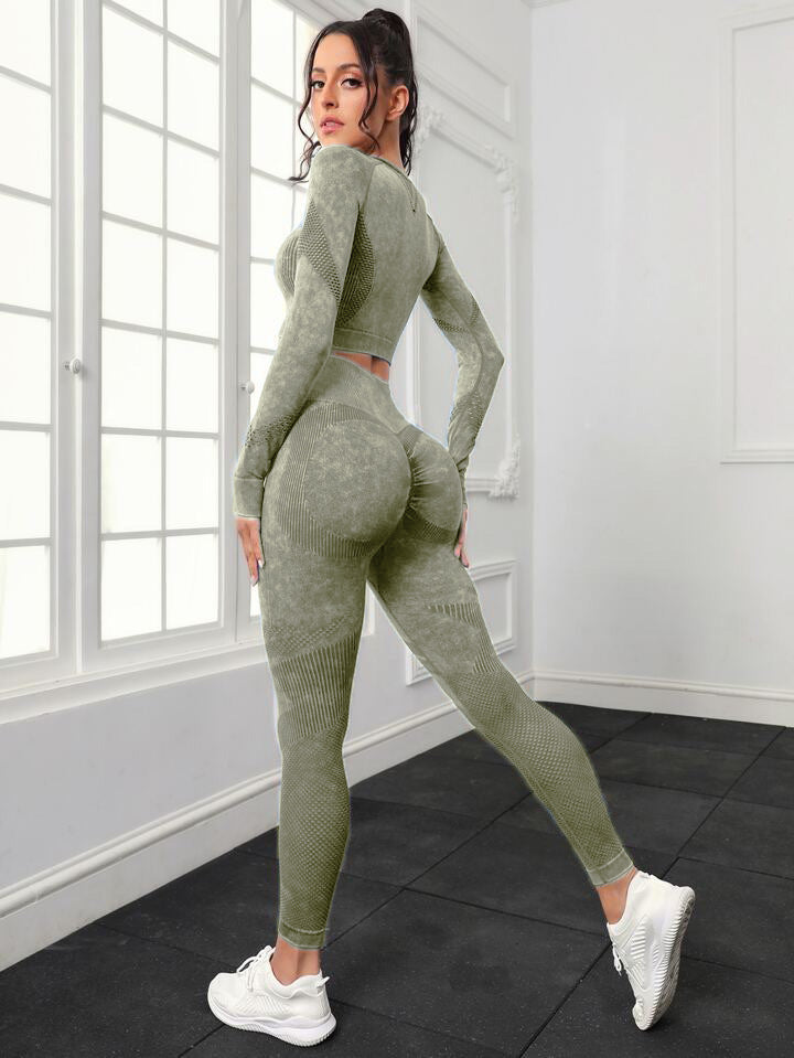 Women's Quick Dry Seamless Yoga Set Water Wash Peach Butt Gym Leggings and Sports Top for Comfort and Style