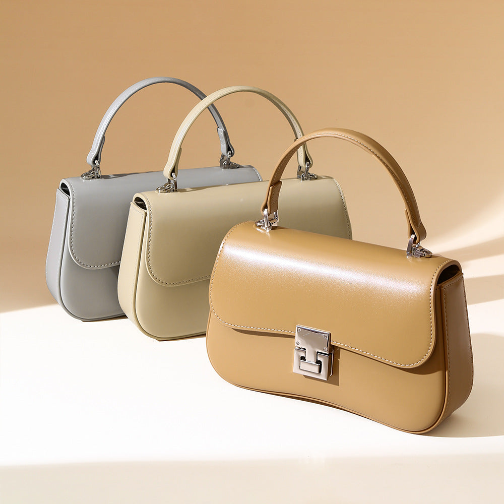 Women's Genuine Leather Tote Bag Versatile Spring Fashion Handbag with Shoulder and Crossbody Options Chic Minimalist Commuter Square Purse