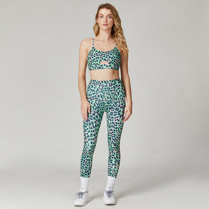 Animal Print Sports Bra High Waist Leggings Set with Ruched Design for Women's Yoga and Workout