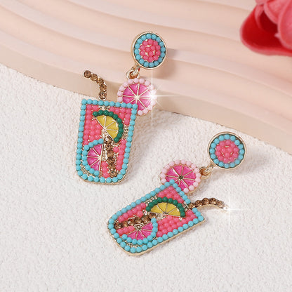 Chic Summer-Ready Beaded Oil Drop Earrings with Sparkling Rhinestones – Elegant and Refreshing Dainty Jewelry for a Stylish Look