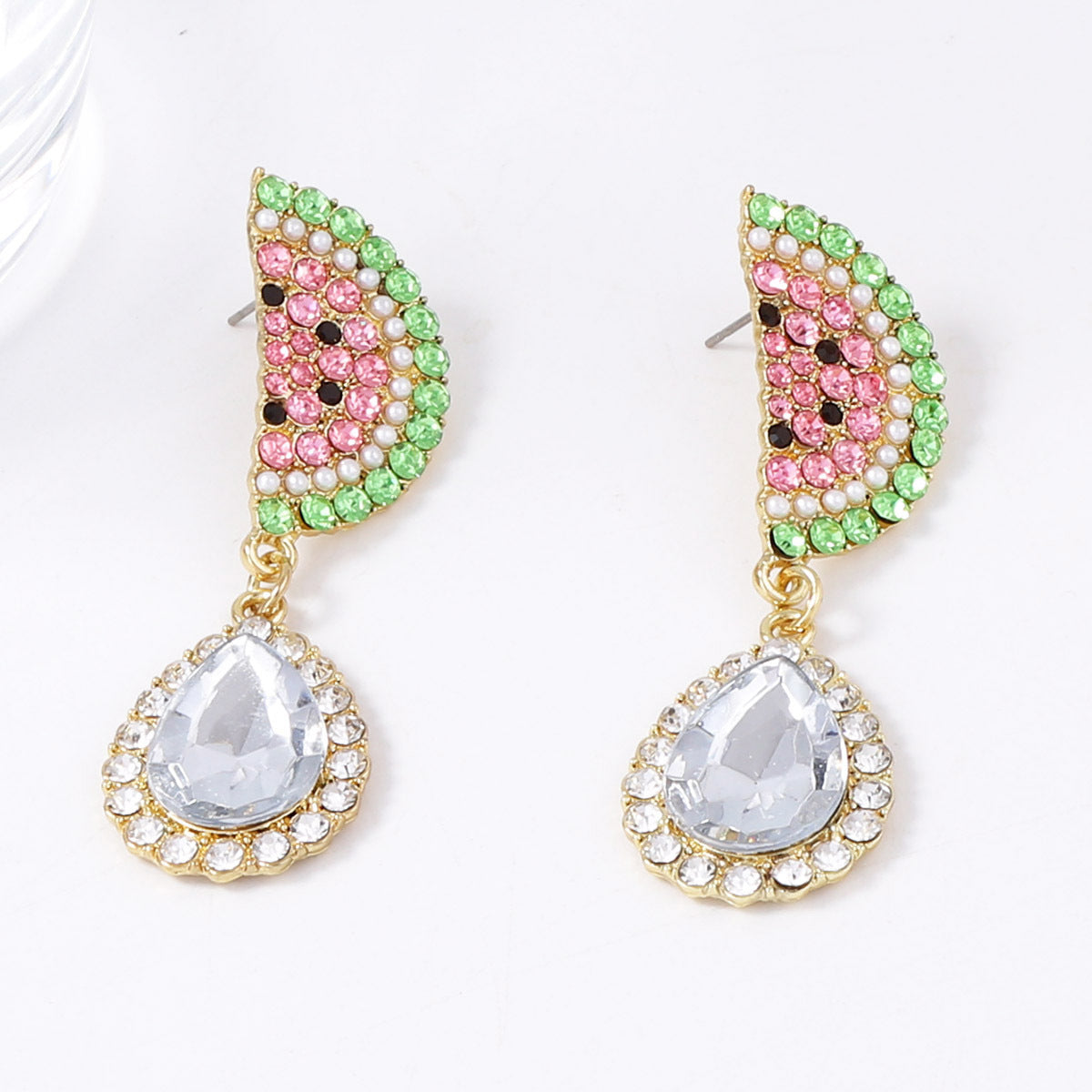Stylish Minimalist Fruit-Inspired Alloy and Rhinestone Watermelon Slice Drop Earrings - Elegant, Versatile, and Perfect for Any Occasion