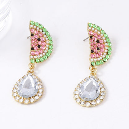 Stylish Minimalist Fruit-Inspired Alloy and Rhinestone Watermelon Slice Drop Earrings - Elegant, Versatile, and Perfect for Any Occasion