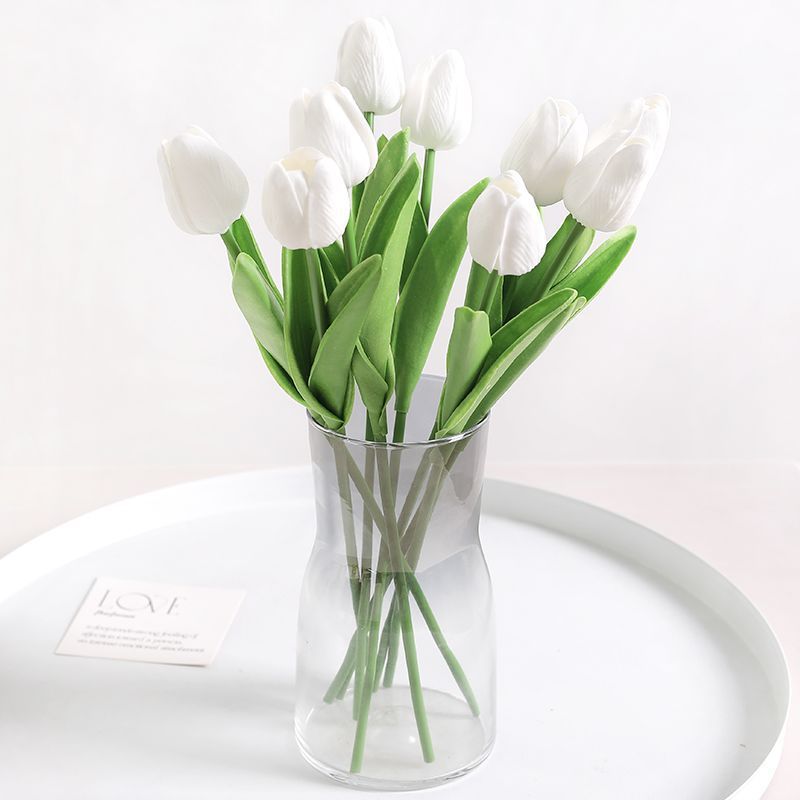 Elegant Realistic Tulip Faux Flowers Arrangement - Stunning Home Décor Piece for Living Room, Dining Table Floral Art, Perfect for Photography Props and Events