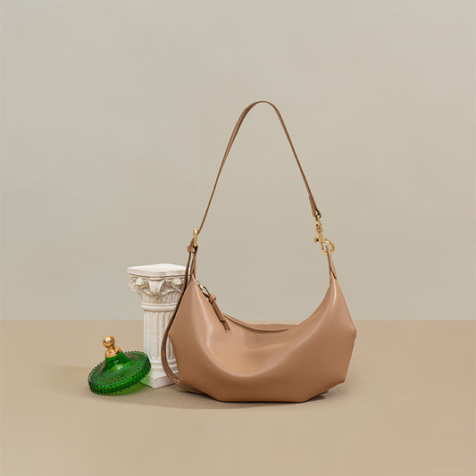 Luxurious Soft Leather French Underarm Pouch Lazy Design with Zipper for Effortless Chic Look Versatile Crossbody Shoulder Bag