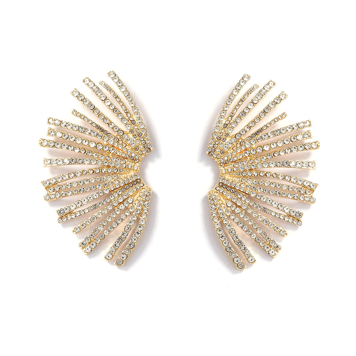 Elegant Geometric Irregular Fan-Shaped Alloy Stud Earrings with Full Rhinestones - A Luxurious Minimalist Accessory for Women