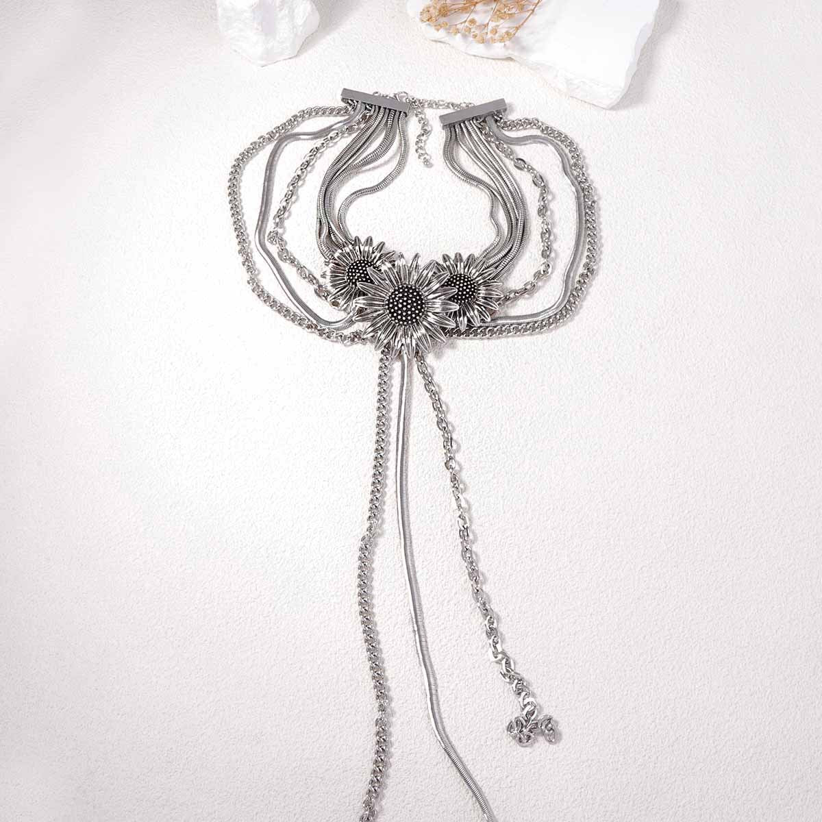 Stylish Vintage-Inspired Handcrafted Long Tassel Pendant Necklace with 3D Floral Design - Luxe Chic for the Unique Woman