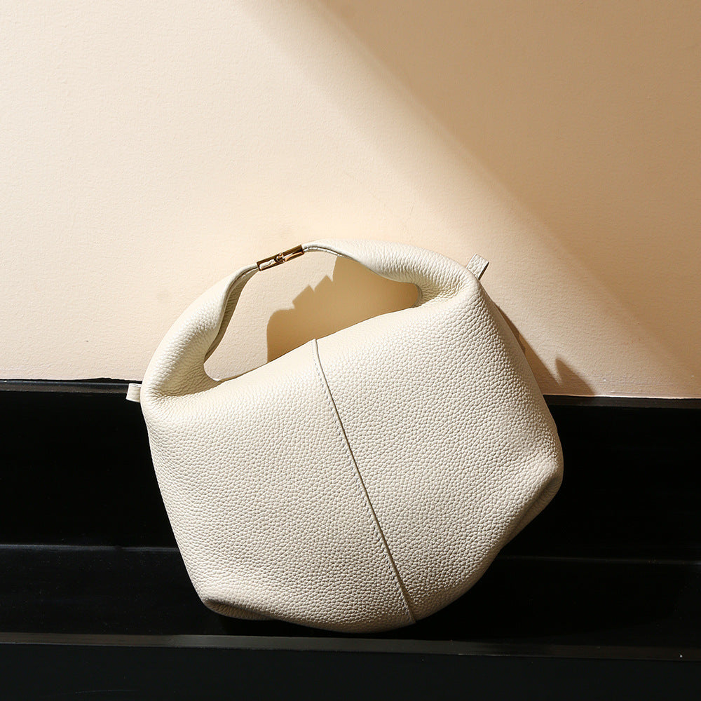 Luxurious French Leather Handbag for Women Textured Cowhide Tote Bag Commuter and Versatile Lunch Bag