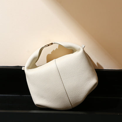 Luxurious French Leather Handbag for Women Textured Cowhide Tote Bag Commuter and Versatile Lunch Bag