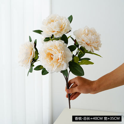 Realistic Faux Peony Bouquet - European Style 5-Head Silk Flower Arrangement for Wedding Decor and Home Decoration