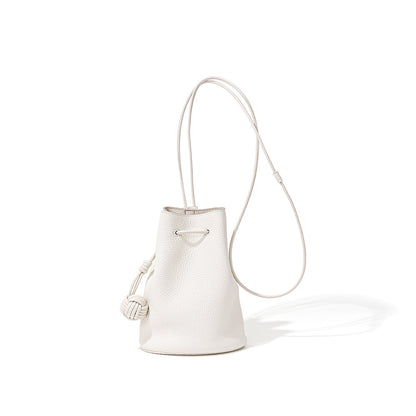 Chic Korean Style Drawstring Bucket Bag Genuine Leather Women's Minimalist Crossbody and Shoulder Bag in Grain Cowhide