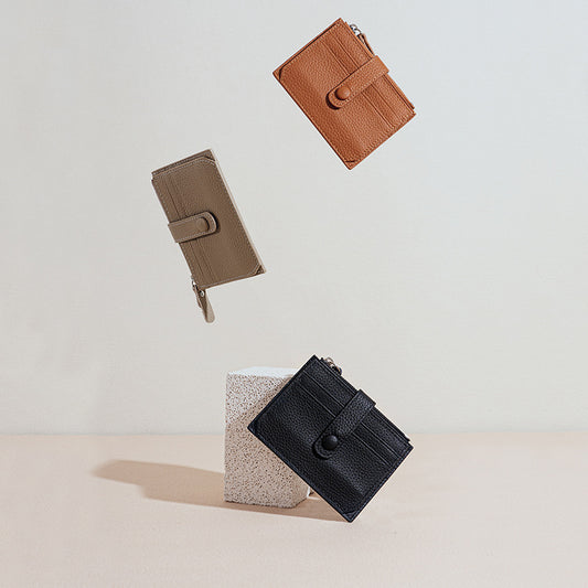 Genuine Leather Ultra Slim Card Holder with Multiple Slots Mini Wallet with Zippered Coin Pocket Grade Cowhide for Everyday Use Commuting Convenience
