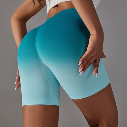 Seamless High Waisted Compression Shorts with High Stretch Gradient Peach Butt Lift Design for Yoga Gym and Everyday Wear