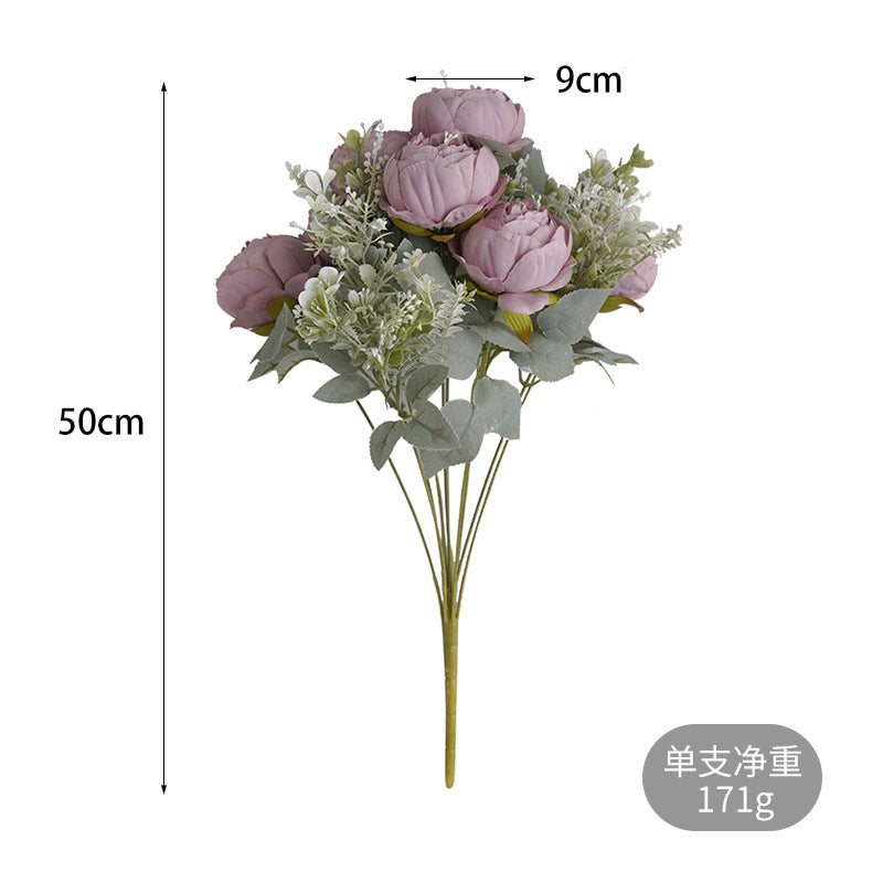 Lifelike 11-Head Oil Paint Effect Peony Bouquet - Elegant Vintage European-Style Faux Flower Arrangement for Wedding Entrance and Celebrations