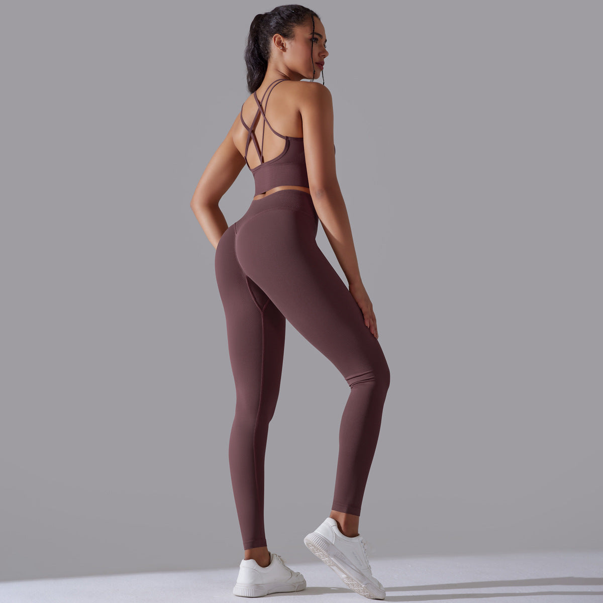 High Waisted Peach Butt Lifting Leggings and Sports Bra Set Ideal for Yoga Running and Gym Workouts