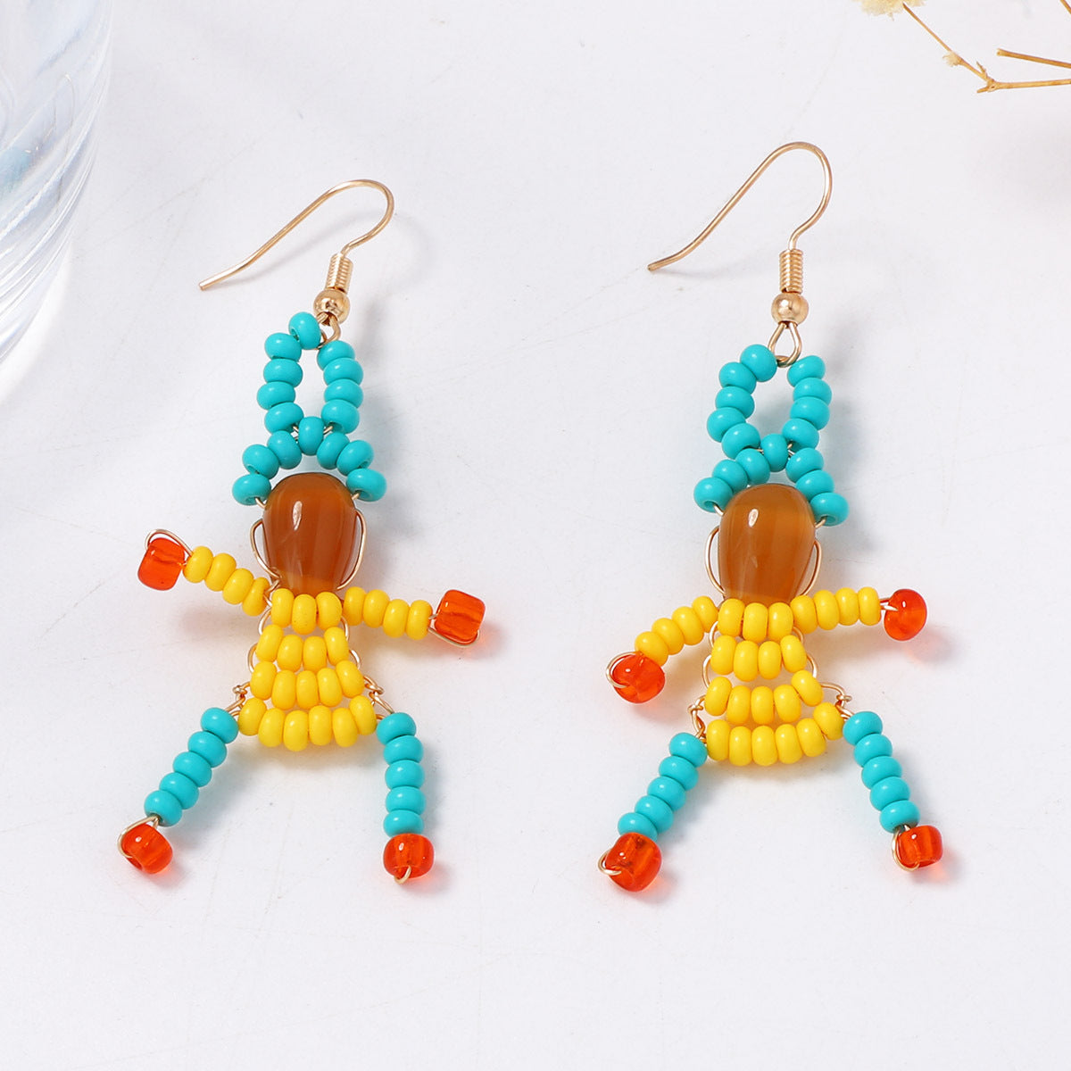 Unique Handmade DIY Woven Cartoon Character Earrings for Women - Creative & Playful Design, Perfect for Personal Expression