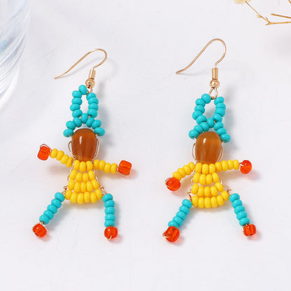 Unique Handmade DIY Woven Cartoon Character Earrings for Women - Creative & Playful Design, Perfect for Personal Expression