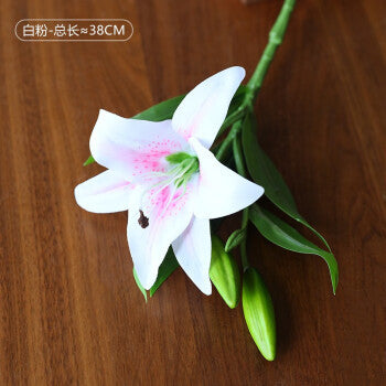 Realistic Artificial Single-Stem 3-Head PVC Lily -  Quality Faux Flowers for Wedding and Home Decor, Luxurious Plastic Floral Arrangement