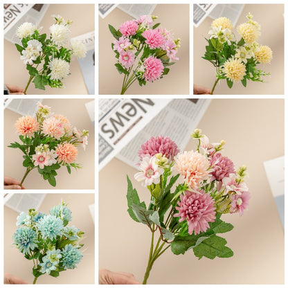 7-Head Artistic Oil Painting Ball Chrysanthemum Home Decor - INS Style Faux Flowers for Wedding and Celebration - Model MW81003