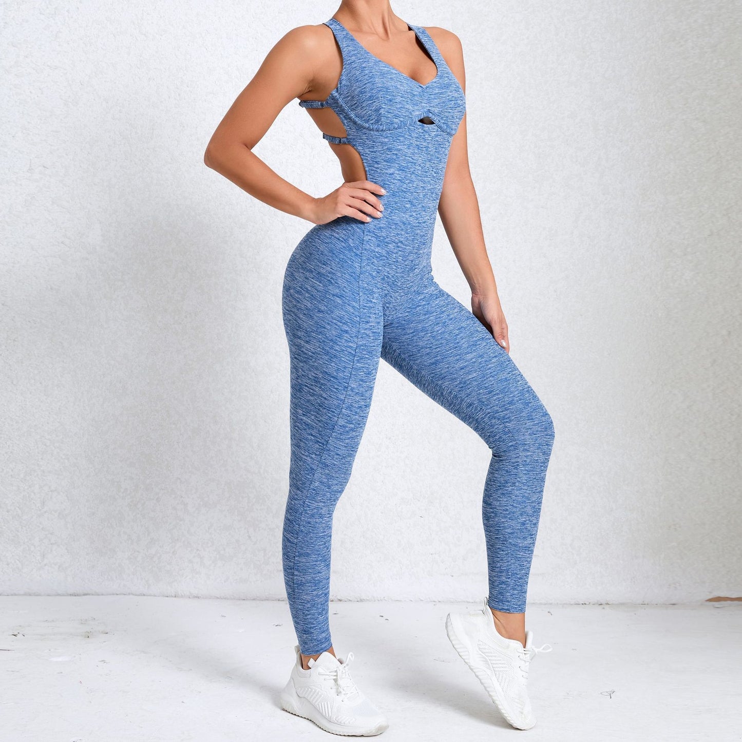 Autumn Winter Ruched Cut Out Yoga Jumpsuit with Flattering Back Design for Activewear Gym and Yoga Sessions