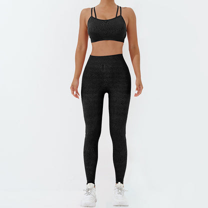 High Waisted Yoga Outfit Set with Cross Back Design and Supportive Athletic Wear for Morning Runs and Pilates