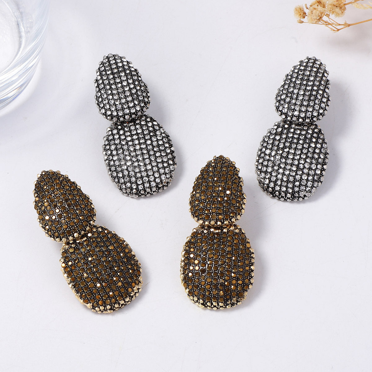 Exquisite High-End Geometric Alloy Drop Earrings with Sparkling Crystals – Perfect Statement Jewelry for Banquets and Parties