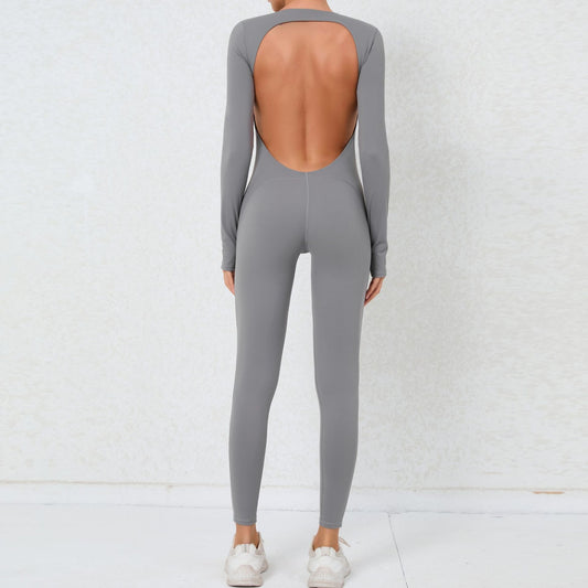 All in One Solid Color Bodysuit with Back Detail Stretchy and Comfortable Fitness Jumpsuit for Sports Gym and Yoga Available in Short and Long Styles