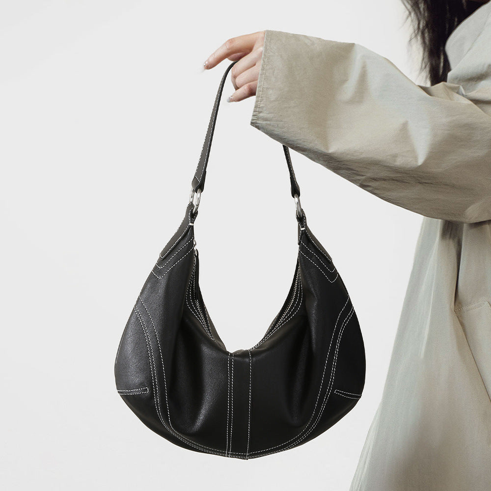 Women's Crystal Grain Layer Leather Dumpling Bag Luxury Feel Crossbody and Handbag for Elevated Style