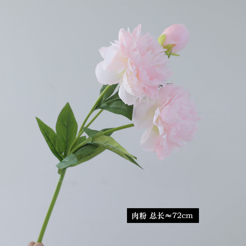 Elegant European-Inspired Single Stem 3-Head Peony Faux Floral Arrangement for Home and Outdoor Décor, Perfect for Event Styling and Photography